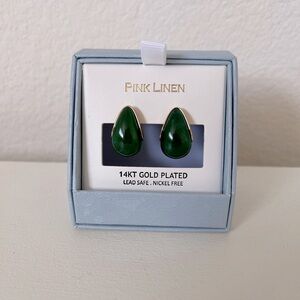 Pink Linen Green & Gold Earrings
